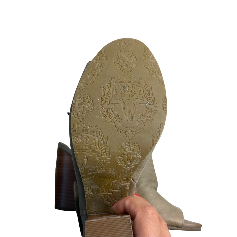 RUDSAK Women's Taupe Gray Leather Open-toe Ankle Block Heels Booties Size 38 - Picture 13 of 13